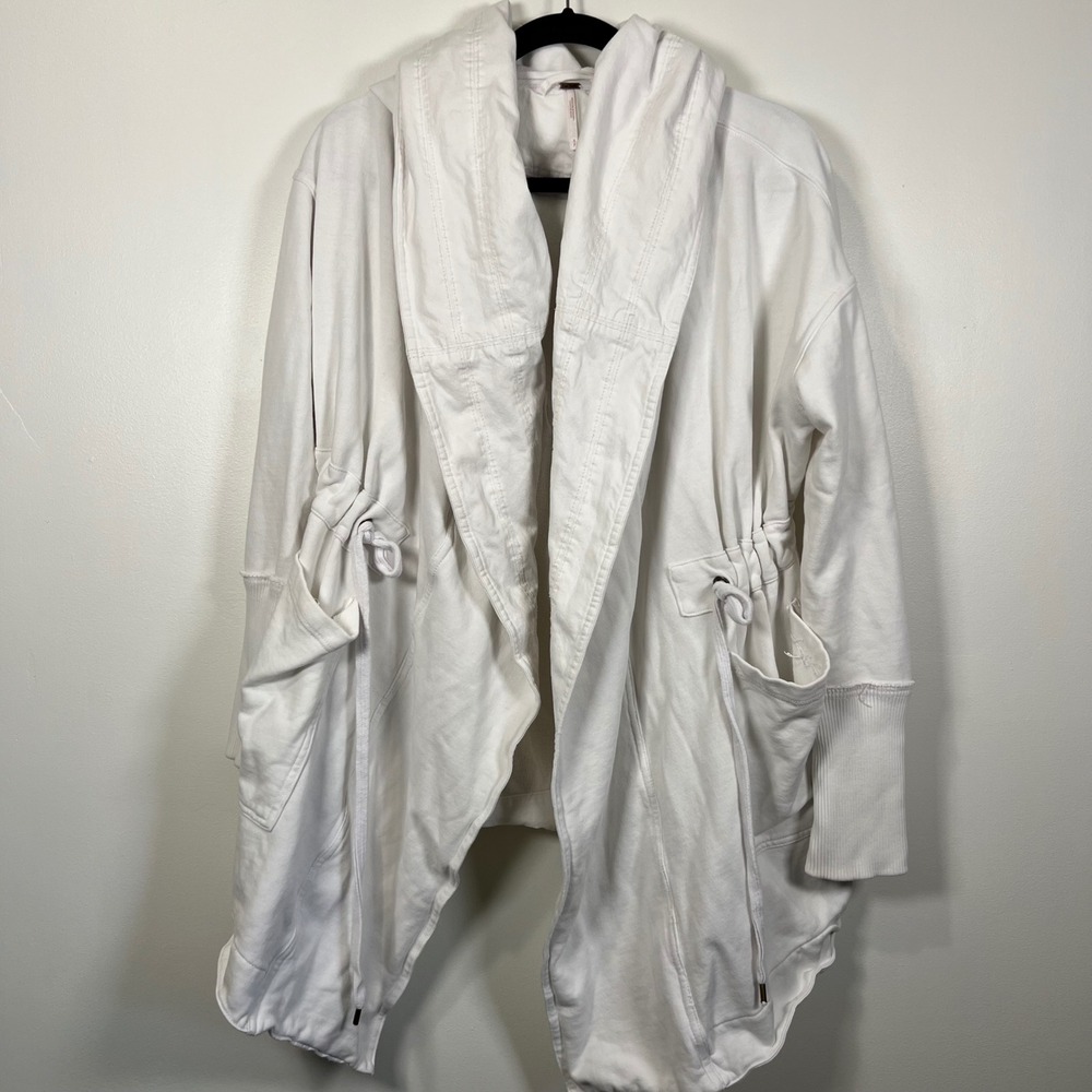 Free People Women Waterfall Hooded Cardigan Drawstring Waist White Size S